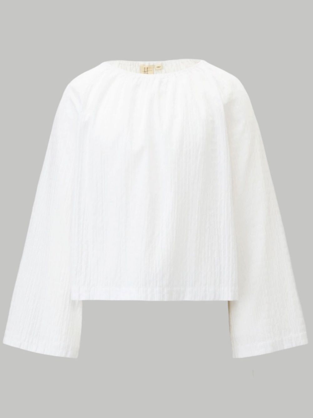 UNIQLO Hana Tajima HPJ Shirring Gathered Long Sleeve Blouse Top in White Size XL